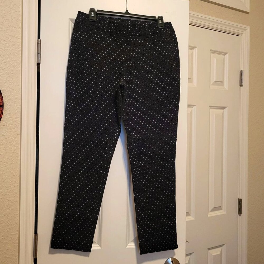 Faded Glory cotton spandex slim leg ankle length pants,  black w/ white pin dots